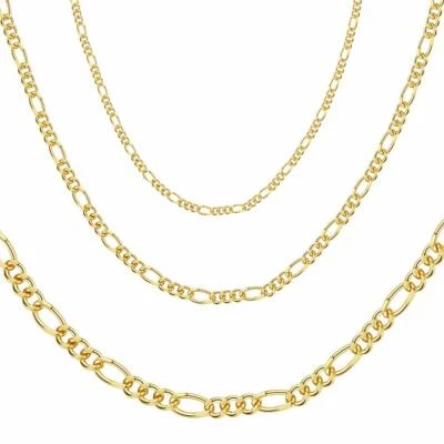 Kette Gold vergoldet Figarokette 24 Karat Hellgold Damen Herren K6077D1 - Bild 1 von 4