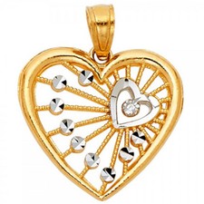 In Out Double Heart Geometric Milgrain 14k Two Tone Gold Charm Pendant No Chain