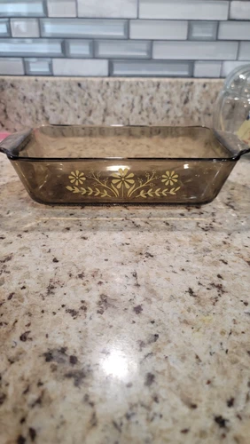 Vintage Pyrex Amber Loaf Pan W/ Yellow Flowers