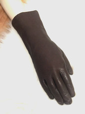 WOMEN'S DARK BROWN KID LEATHER WARM WINTER GLOVES ACRYLIC LINING-SZ 6.5
