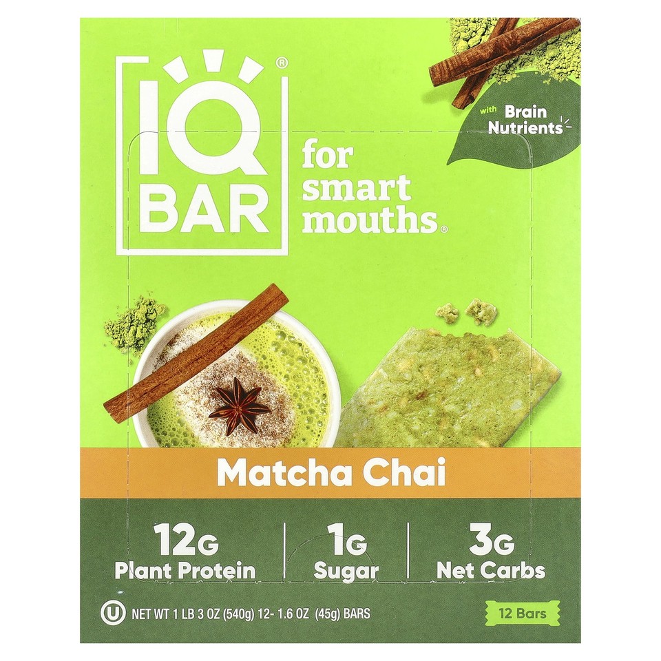 Plant Protein Bar, Matcha Chai, 12 Bars, 1.6 oz (45 g) Each