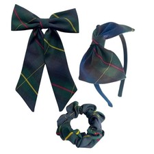 Green Plaid Hair Bow Set for Girls Back To School Accessories Headband 55