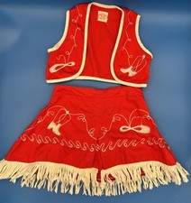 Vtg 1960s Texas Sis Girls 2T-4T Red Cowgirl Outfit Skirt Vest Rodeo Cosplay READ
