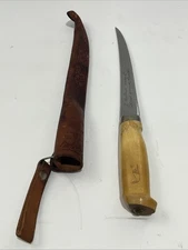 J. MARTTIINI hand ground stainless fixed 7 1/2" blade knife, Finland, leather