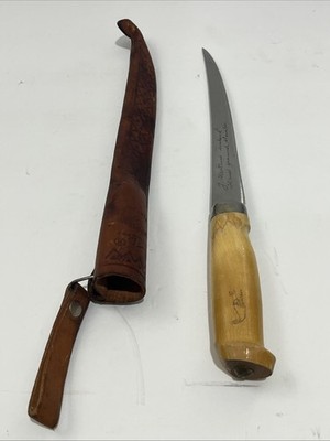 J. MARTTIINI hand ground stainless fixed 7 1/2'' blade knife, Finland, leather