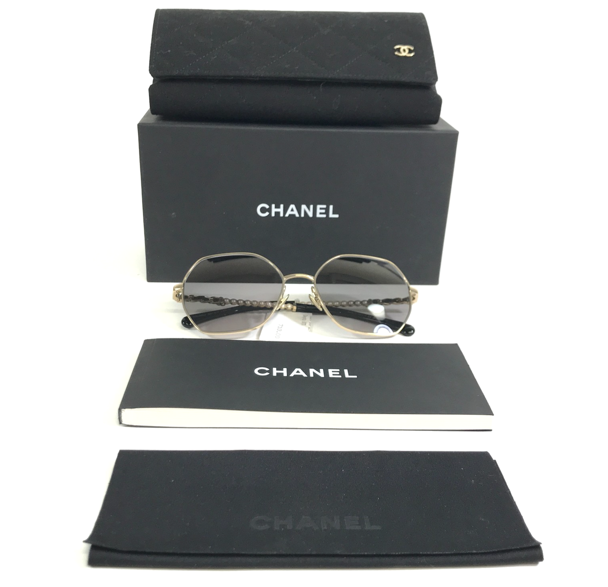 シャネル Chanel Sunglasses 4281-Q-H c.395/M3 Gold Leather Pearl Lenses w