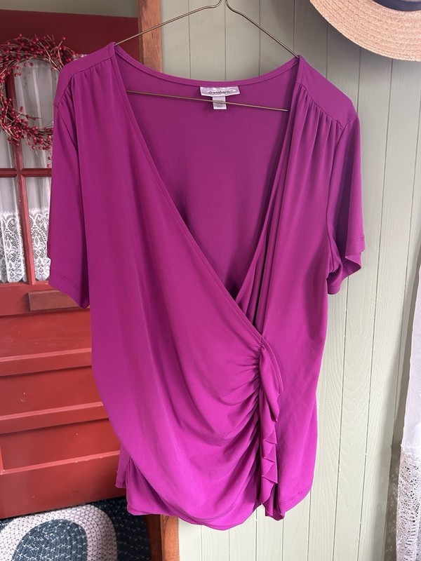 Dressbarn 14/16 Pink Polyester Knit Faux Wrap Blouse Short Sleeve