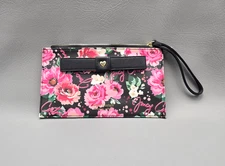 Juicy Couture Pick Ur Petal Black Peek a Bow Floral Wristlet Womens Faux Leather