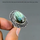 Labradorite Gemstone 925 Silver Vintage Sister Promise Ring Jewelry Size 9.75