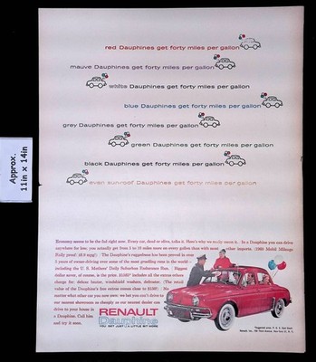 1961 RENAULT Dauphine Sun-Roof Get Forty Miles Per Gallon Print Ad 50469