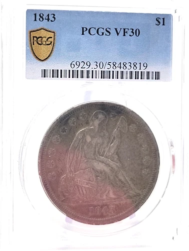 1843 Liberty Seated $1 PCGS VF30 Lot. H432
