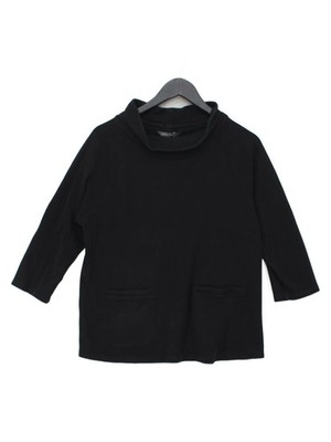 Laura Ashley Damen Top UK 14 schwarz 100 % Baumwolle 3/4-Arm Stehkragen Basic