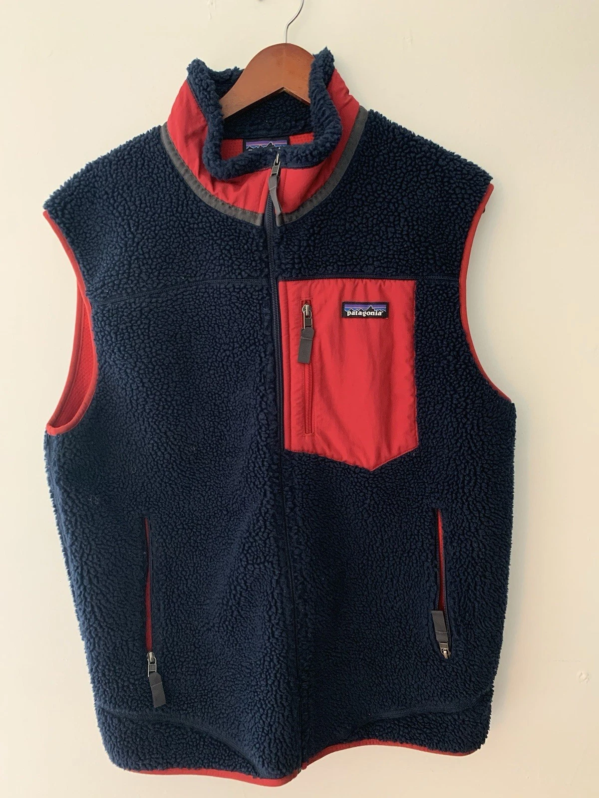 Patagonia Classic Deep Pile Retro X Vest Fleece Men L Navy/Red Gorpcore Cabin