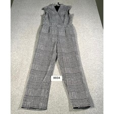 Enfocus Studio Jumpsuit Womens 6 Black White Plaid Houndstooth Sleeveless V Neck