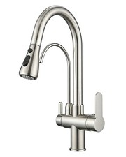 Kitchen Sink Faucet with Pull Down Sprayer 2 Handle 3 in 1 Water Filter Purif...