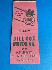 Matchbook Cover Bill Cox Motor Co Fort Worth, Texas MB148