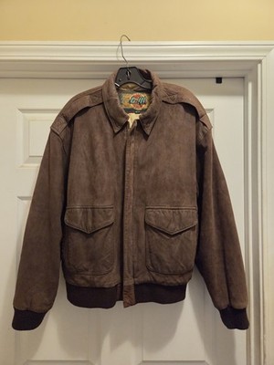 VTG GIII Global Identity Leather Bomber Jacket Men s Med Map Lined Aviator Suede