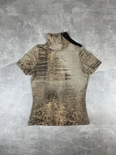 Roberto Cavalli Avant Garde Textured Print High Neck Top Brown Beige Size XS IT