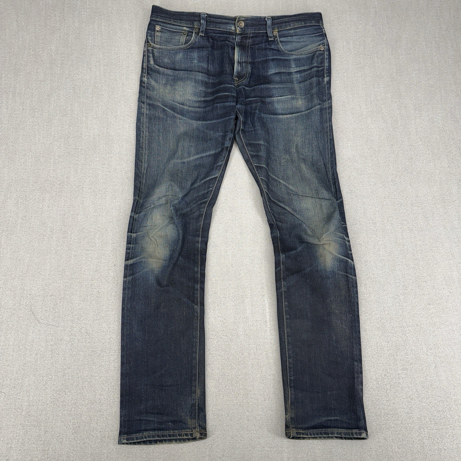 Uniqlo Slim Fit Selvedge Jeans Mens 34x34 Stretch Denim Wallet Pocket Fade thumbnail 3