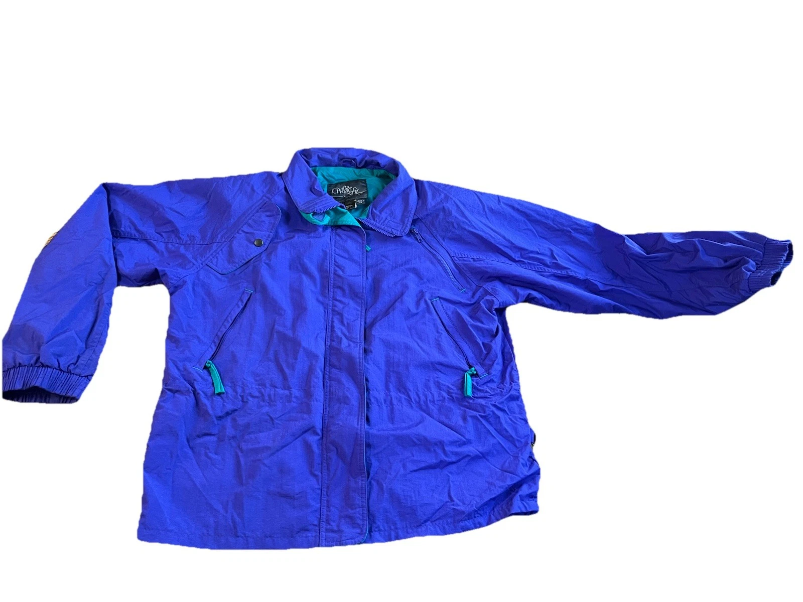 Vintage 90s White Fir Jacket Windbreaker Women’s Size Large Purple Teal