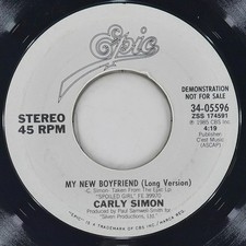 CARLY SIMON My New Boyfriend EPIC 34-05596 VG 45 RPM 1985 Vocal 7" Pop Jukebox