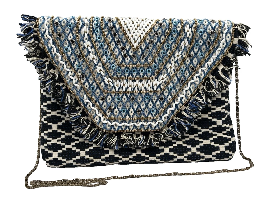 Steve Madden Resort Embroidered Beaded Fringe Envelope Clutch Crossbody Purse - Image 2 of 4