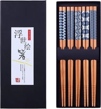 Antner 5 Pairs Natural Bamboo Chopsticks Reusable Style 2 