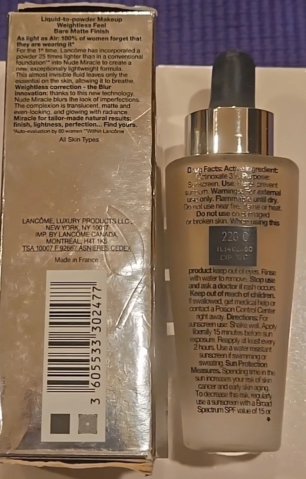 Lancome Nude Miracle Liquid To Powder Makeup SPF 15 NIB 1 fl oz Buff 220 (C) - Image 3 of 4