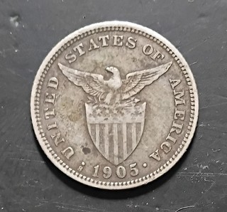1905 S US Philippines "peseta" twenty centavos silver coin scarce date