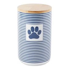 Navy Stripe Treat Jar 4X6.5 Ceramic Canister For Dog Cat Food Storage