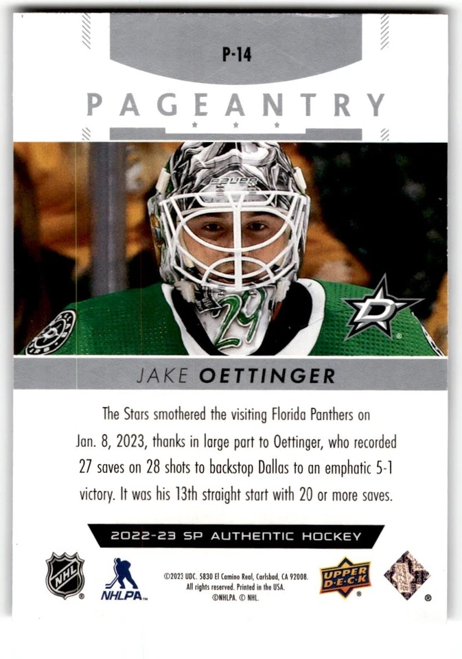 2022-23 SP Authentic Pageantry Jake Oettinger #P-14 Dallas Stars - Image 2 of 2