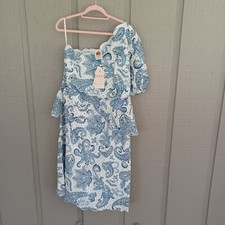 Farm Rio One Shoulder Eyelet Midi Dress Size XL Women Paisley Cotton Boho Preppy