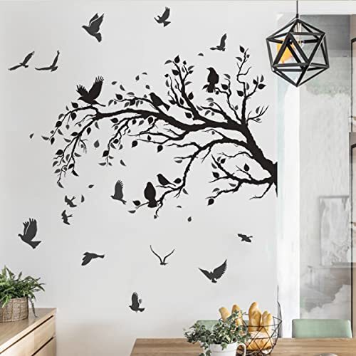 Black Tree Branch Flying Birds Wall Decal 50