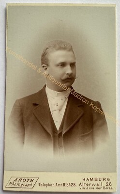 orig. CDV Foto Fotografie Bild alt Herr Mann Mode um 1890 Hamburg Roth