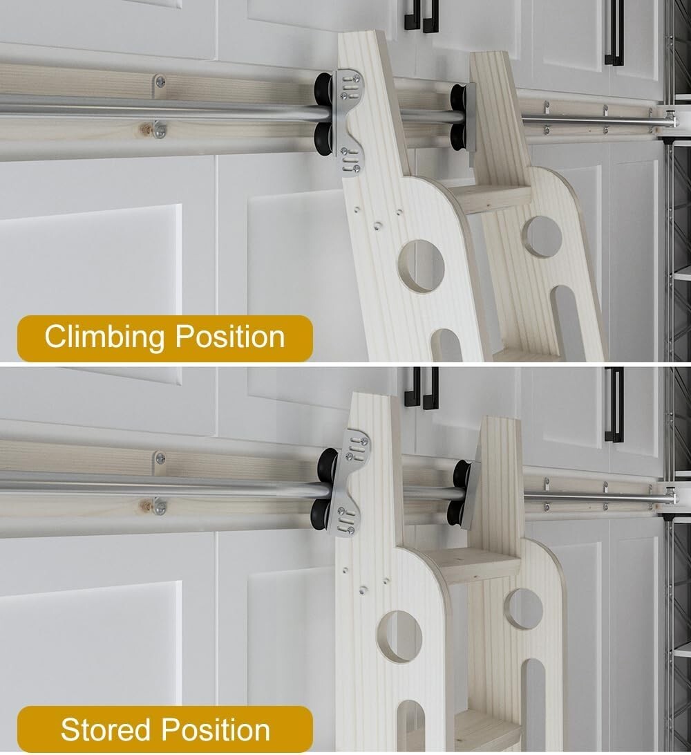 DIYHD Sliding Library Ladder Track Kit – 13.2Ft Black Rolling Hardware With Brake Wheels