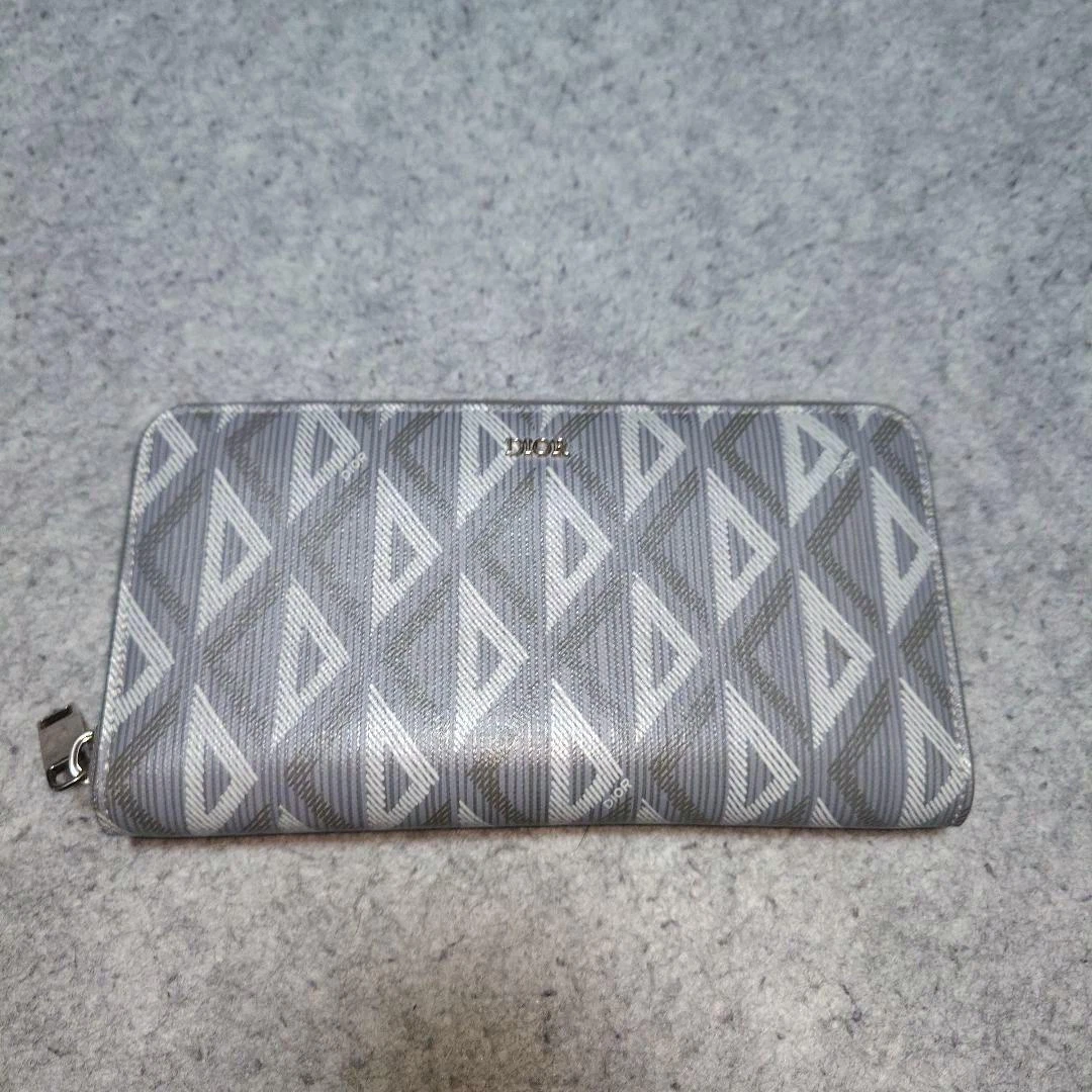 Portefeuille long Christian Dior rond zippé gris 7,8 pouces