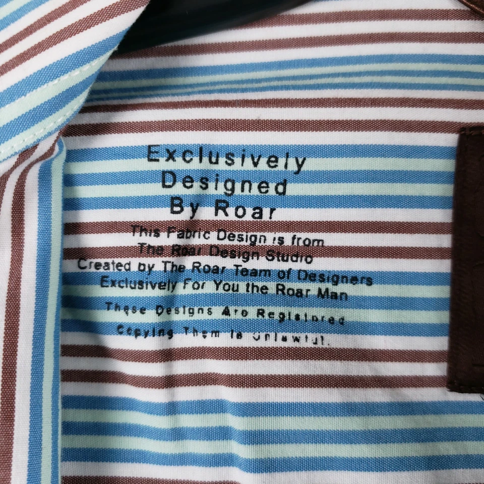 Roar Button Down Shirt Men's Size Medium M Blue/Brown Striped Long Sleeve Shirt - Image 4 of 4