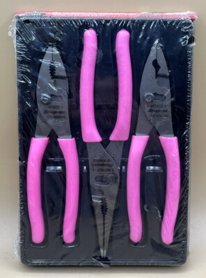 SNAP-ON TOOLS NEW STYLE PINK 3 PIECE SOFT GRIP PLIERS SET PL347ACFP ...