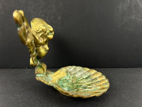Glo-Mar Obras de Arte Jabonera Alimentador de Pájaros Ángel Querubín Concha Latón Sólido 5H x 6W - Imagen 2 de 13