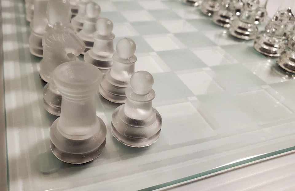 ALL Glass Chess and Checkers Checker Board Game Set Clear Frosted Pieces Board - Image 4 of 4