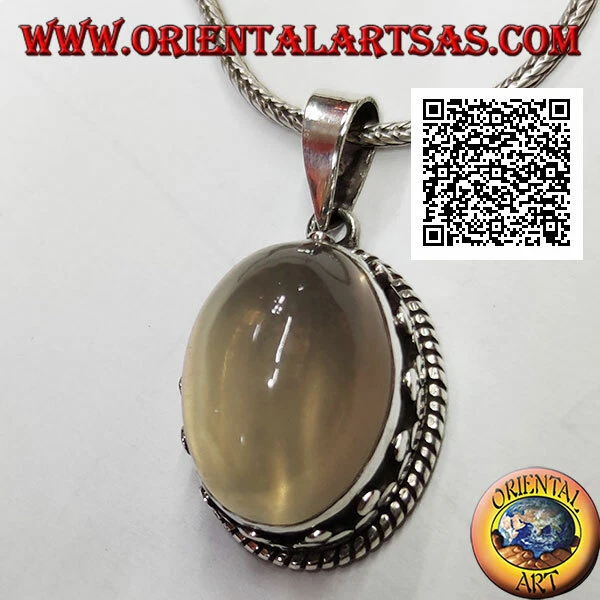 Pendentif en Argent 925‰Pierre de Lune Ovale Avec Match Et Tris De Disque - Photo 1/1