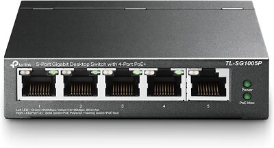 TP-Link TL-SG1005P PoE Switch 5-Port Gigabit Lan Switch mit 4 PoE+ Ports 65 Watt