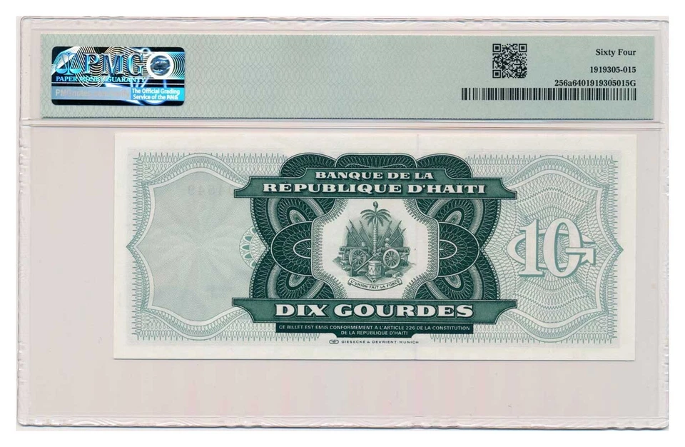 HAITI banknote 10 Gourdes 1991 PMG MS 64 Choice Uncirculated - Image 2 of 4