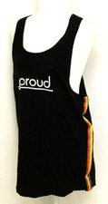 H & M "PROUD" RAINBOW TANK TOP SMALL BLACK RACER BACK RELAX FIT SIDE STRIPES NWT