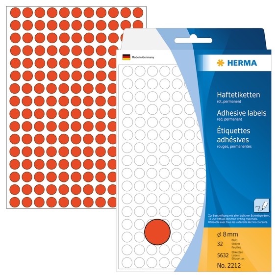 Herma 2212 Vielzwecketiketten/Farbpunkte Ø 8 Mm Rund Rot Papier Matt Handbeschri-image