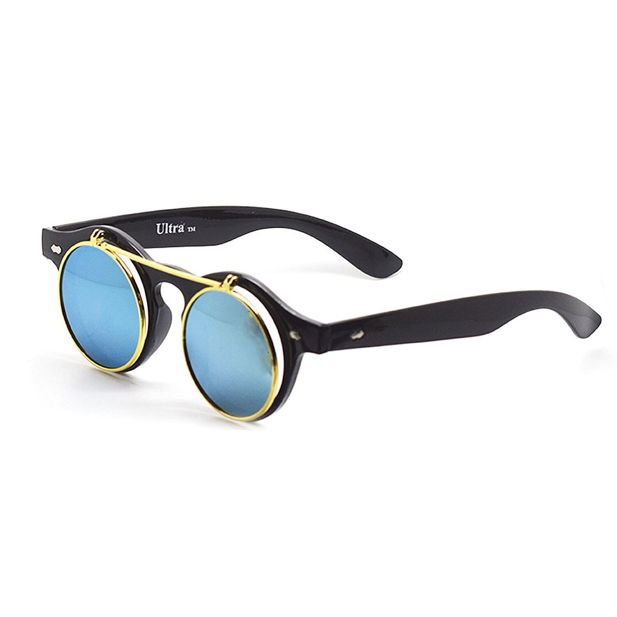 New Black Blue up Circle Steampunk Glasses Goggles Retro Cyber Sunglasses  UK