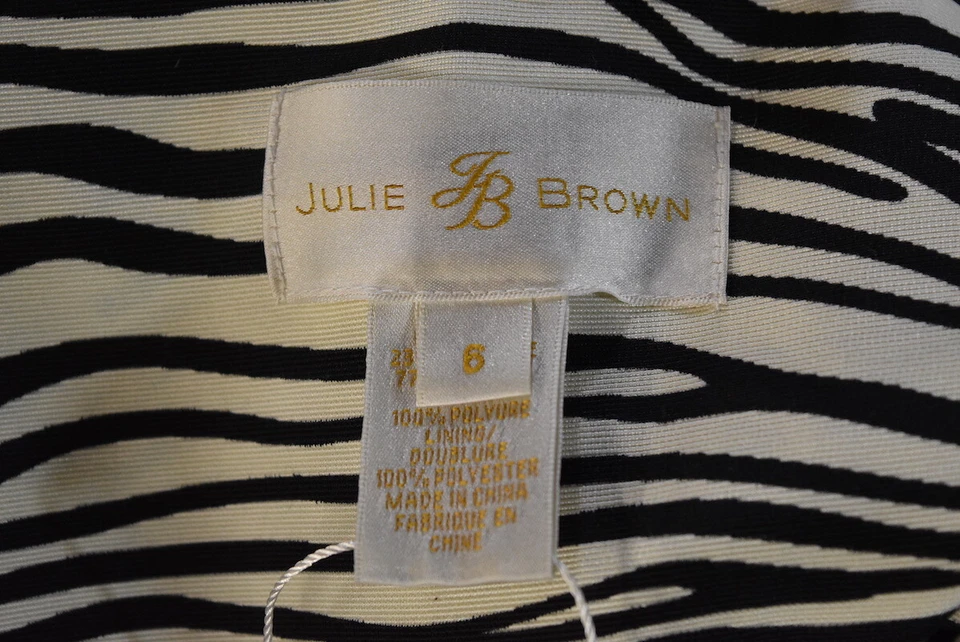 NUEVO Vestido corto Julie Brown Carina para mujer talla 6 negro marfil estampado animal Foto 4 de 4