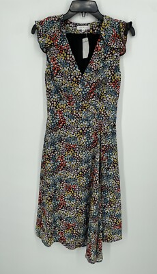 Socialite Women's Size S Black Floral Print Faux Wrap Ruffle Dress