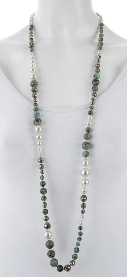 $495 Lulu Escarcha Cuentas Largas Pirita Serpentina Perla Cadena Collar Distintivo Foto 2 de 4