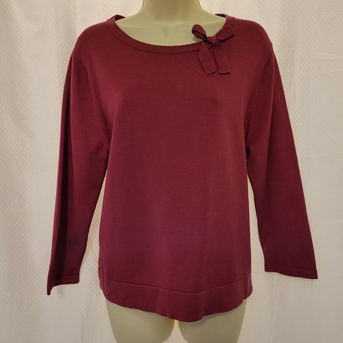 Pendleton Wmn's Silk Blend Lightweight Pullover Raspberry Bow Sweater Sz L Pet